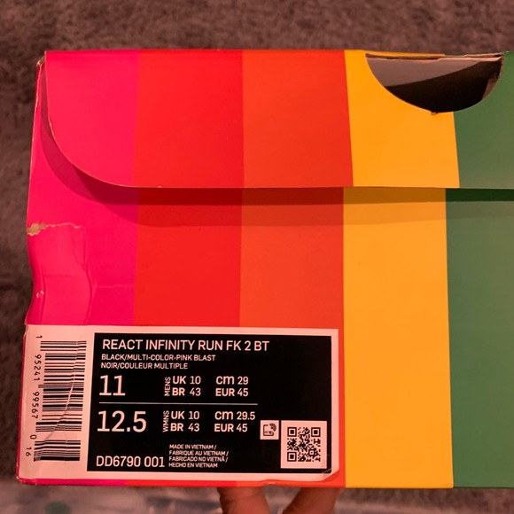 Nike React Infinity Run Flyknit 2 Be True Black Multi Pink DD6790-001 Size 11